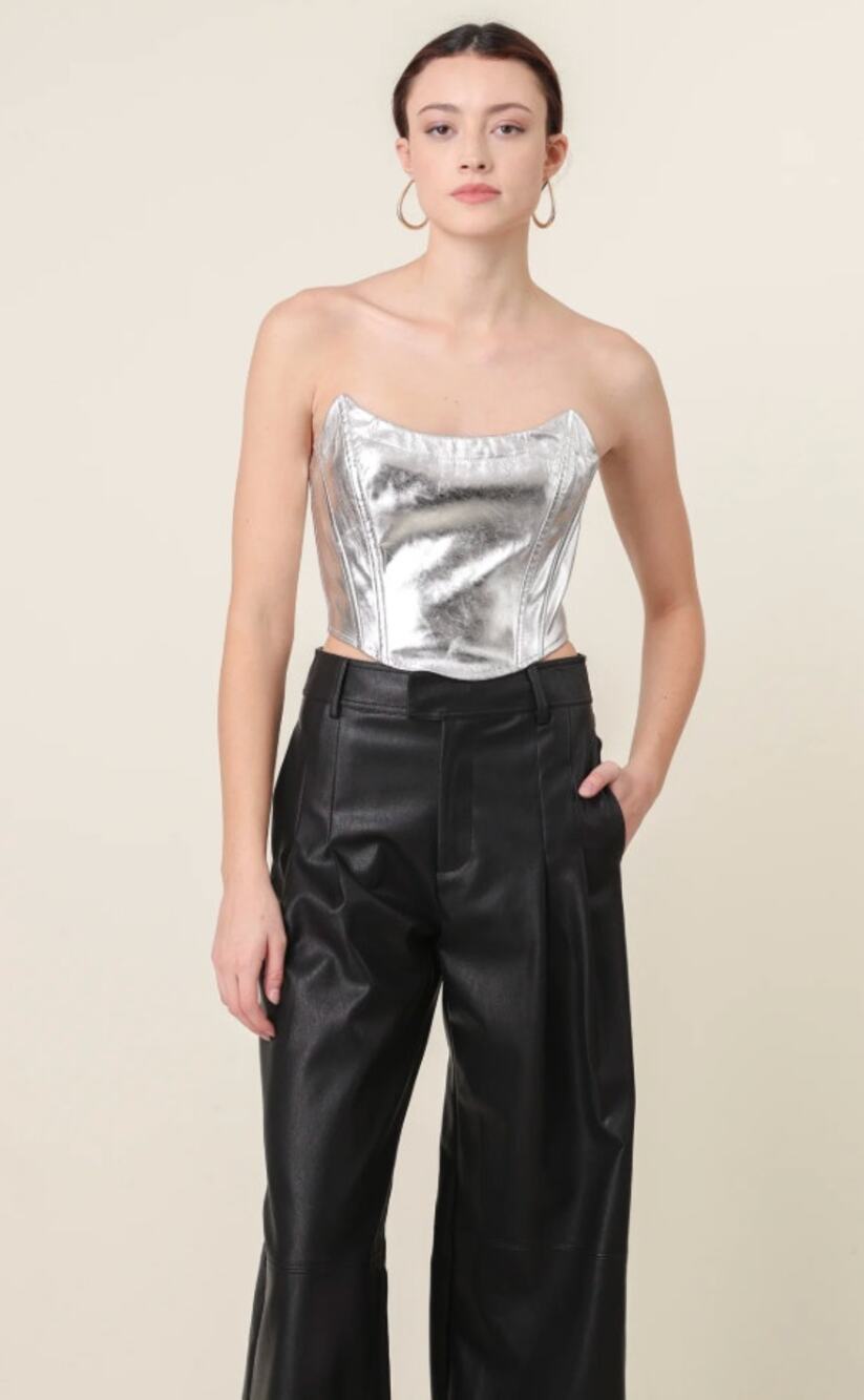 Line & Dot Tinsley Strapless Corset Top Silver Metallic XS